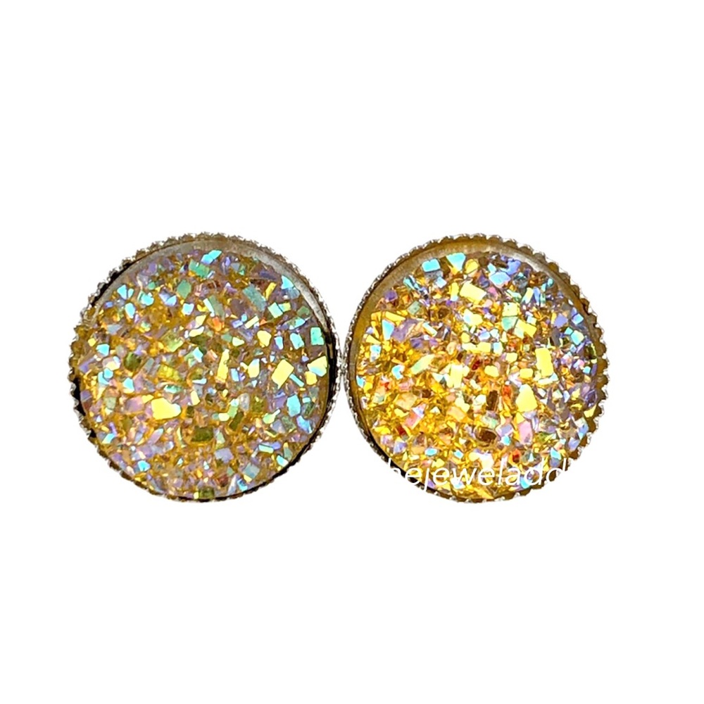 3 for 15🎀yellow flat Drusy style silver earrings